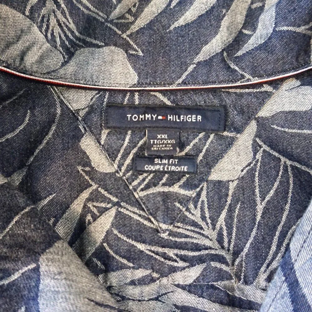 Tommy Hilfiger Mens XXL Shirt Hawaiian Leaf Print Slim Fit Short Sleeve